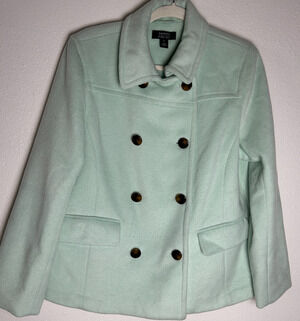 Halogen X Atlantic-Pacific Short Double Breasted Wool Coat Green Mist Sz Large